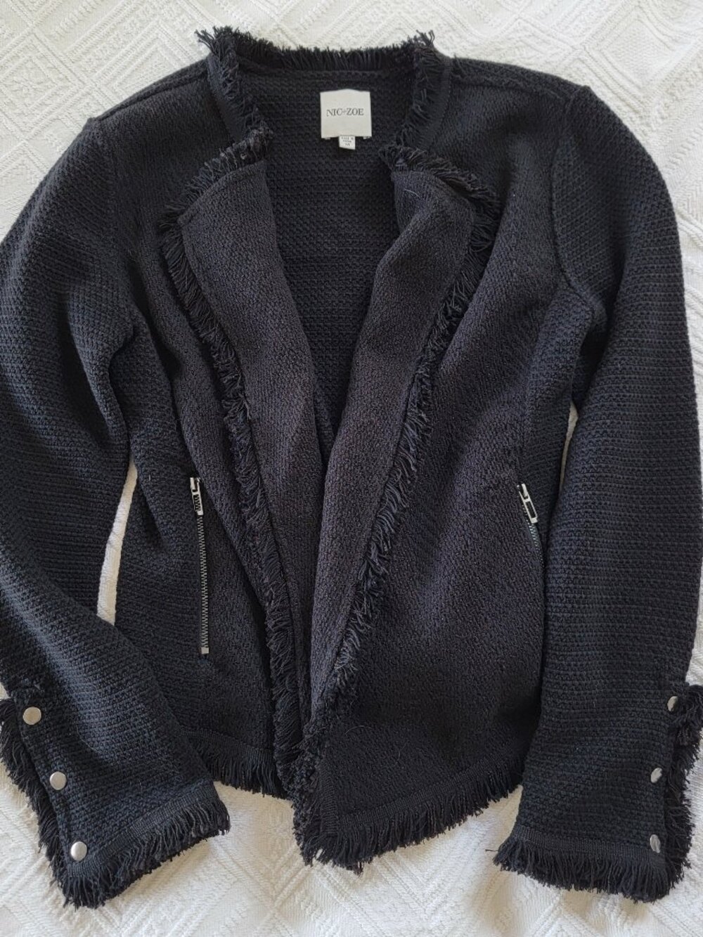 Nic+Zoe Fringe Mix Knit Jacket sz M
